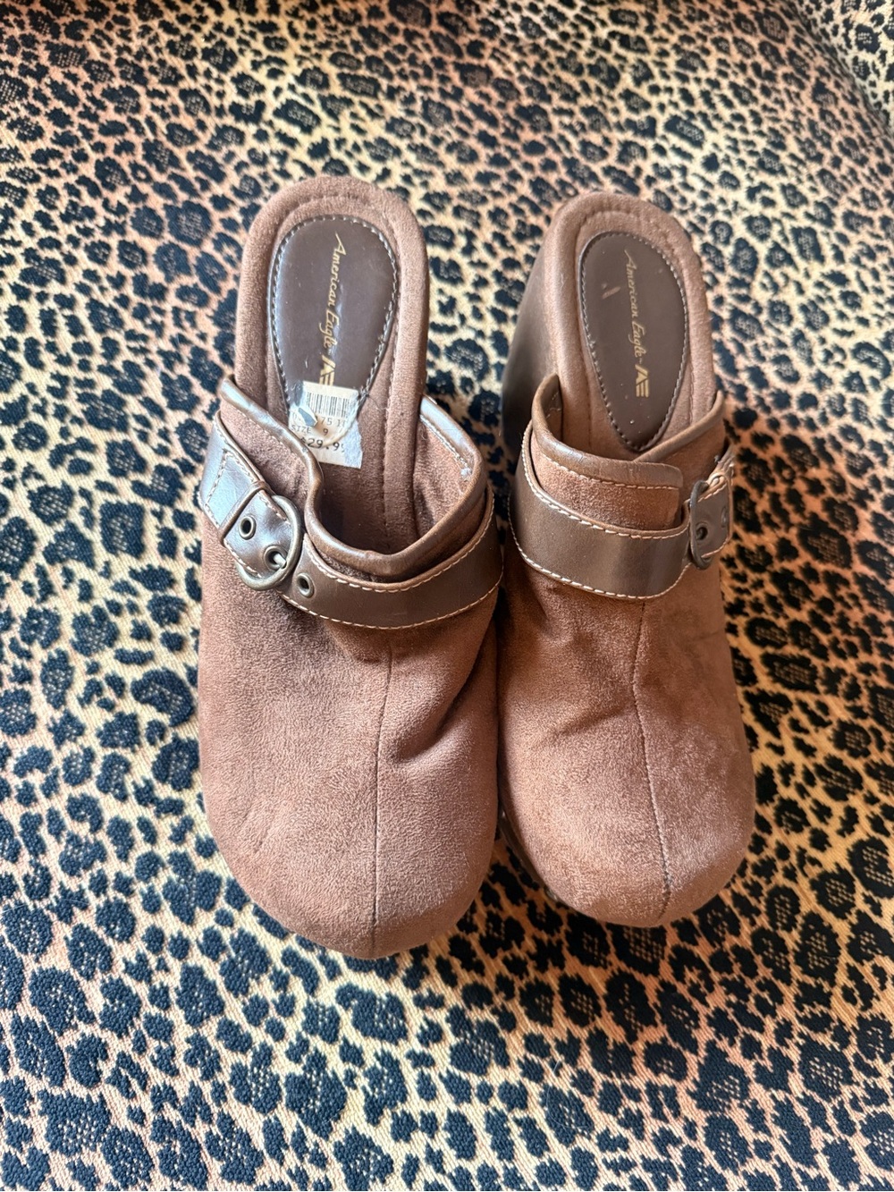 Brown American Eagle Slip-On Clog with Buckle Strap